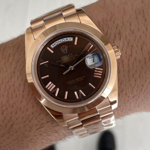 Rolex Day Date Chocolate 228235 President 40mm Rosegold Smooth Bezel Replika Saat