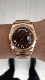Rolex Day Date Chocolate 228235 President 40mm Rosegold Smooth Bezel Replika Saat
