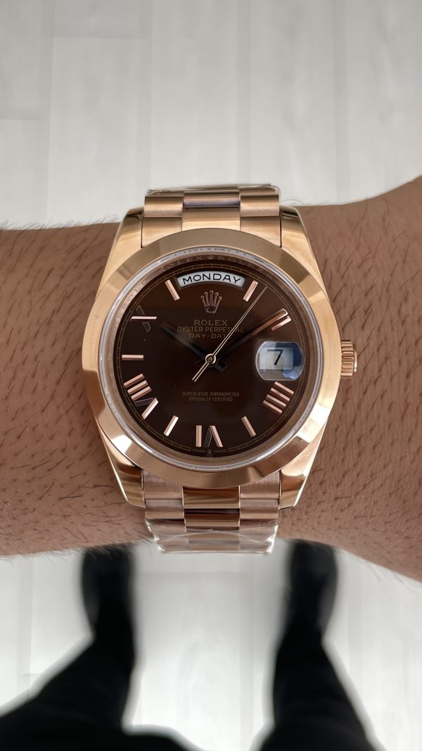 Rolex Day Date Chocolate 228235 President 40mm Rosegold Smooth Bezel Replika Saat Rolex Day Date Chocolate 228235 President 40mm Rosegold Smooth Bezel Replika Saat