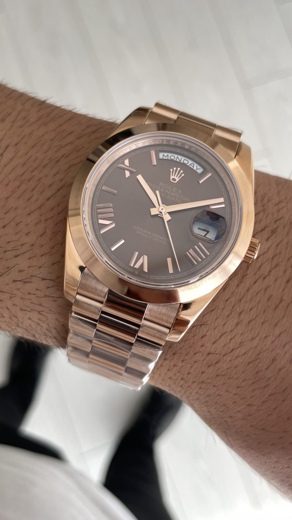 Rolex Day Date Chocolate 228235 President 40mm Rosegold Smooth Bezel Replika Saat Rolex Day Date Chocolate 228235 President 40mm Rosegold Smooth Bezel Replika Saat
