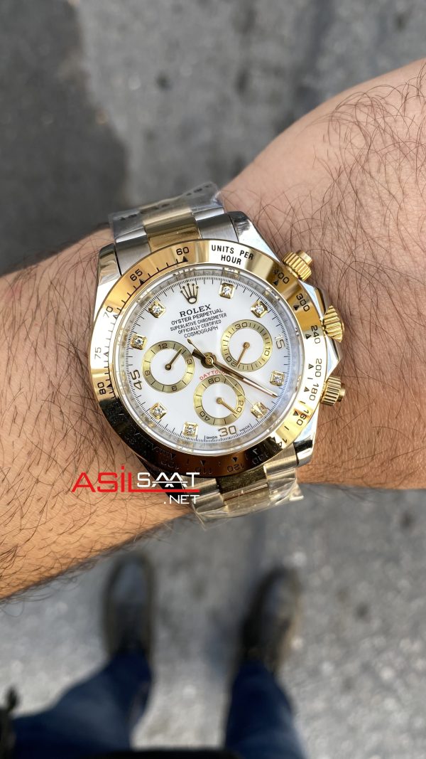 Rolex Daytona 116523 Beyaz Taşlı Kadran Replika Saat