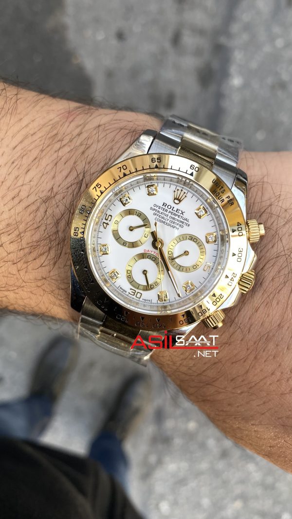 Rolex Daytona 116523 Beyaz Taşlı Kadran Replika Saat