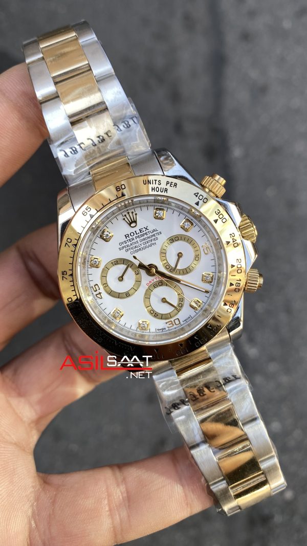 Rolex Daytona 116523 Beyaz Taşlı Kadran Replika Saat