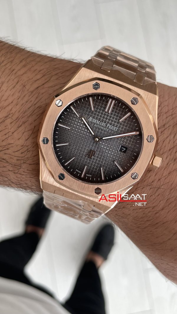 Audemars Piguet Royal Oak Jumbo Extra Thin Füme Gri Kadran 16202OR Rose 50th Anniversary Replika Saat