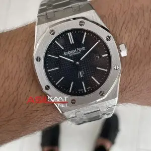 Audemars Piguet Royal Oak Jumbo Extra Thin Siyah Kadran 16202ST 50th Anniversary Replika Saat