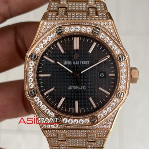 Audemars Piguet Royal Oak Siyah Kadran 15400OR Diamond Rose Replika Saat