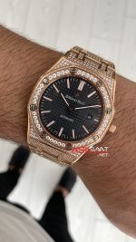 Audemars Piguet Royal Oak Siyah Kadran 15400OR Diamond Rose Replika Saat