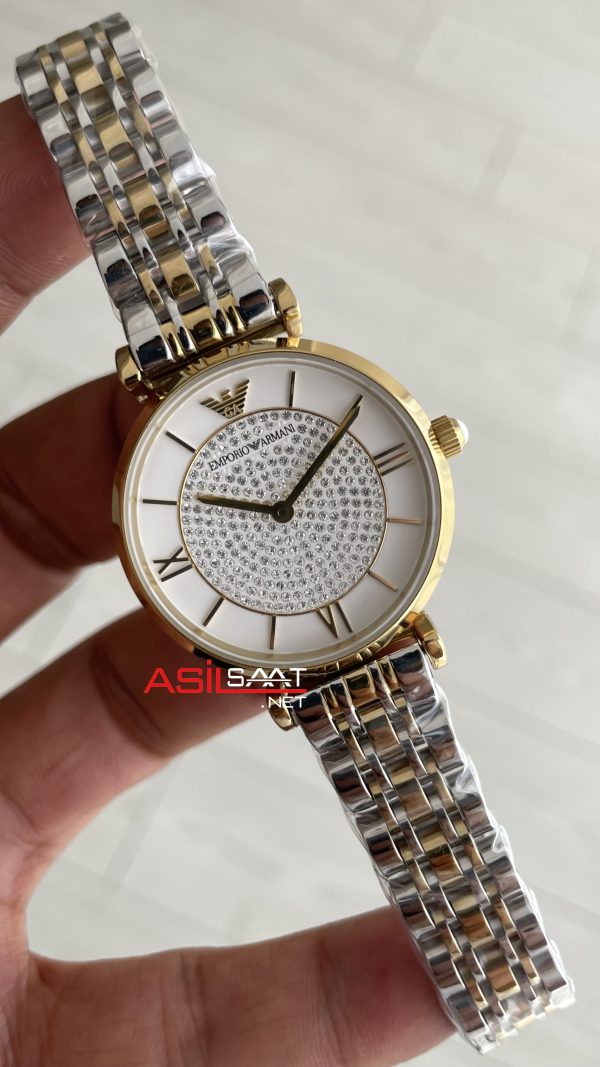 Emporio Armani AR8031 Beyaz Taşlı Two Tone Gold