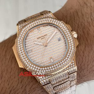 Patek Philippe Nautilus Diamond 5711 Taşlı Rose 40 mm Replika Saat