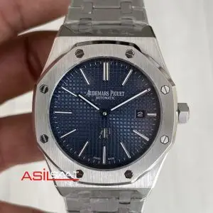 Audemars Piguet Royal Oak Jumbo Extra Thin Mavi Kadran 16202ST 50th Anniversary Replika Saat