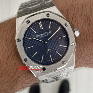 Audemars Piguet Royal Oak Jumbo Extra Thin Mavi Kadran 16202ST 50th Anniversary Replika Saat