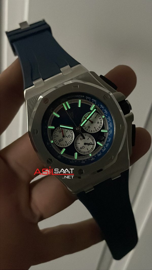 Audemars Piguet Royal Oak Offshore Chronograph Mavi Kadran 26420TI Rubber Blue Dial 43mm Replika Saat