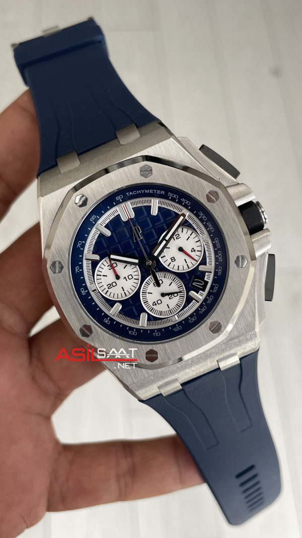 Audemars Piguet Royal Oak Offshore Chronograph Mavi Kadran 26420TI Rubber Blue Dial 43mm Replika Saat