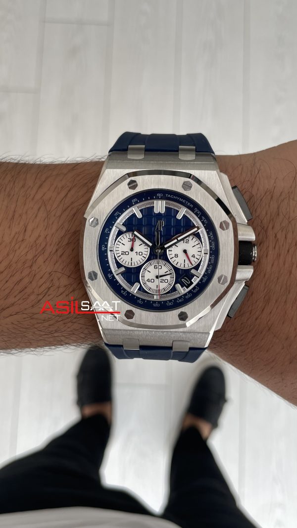 Audemars Piguet Royal Oak Offshore Chronograph Mavi Kadran 26420TI Rubber Blue Dial 43mm Replika Saat