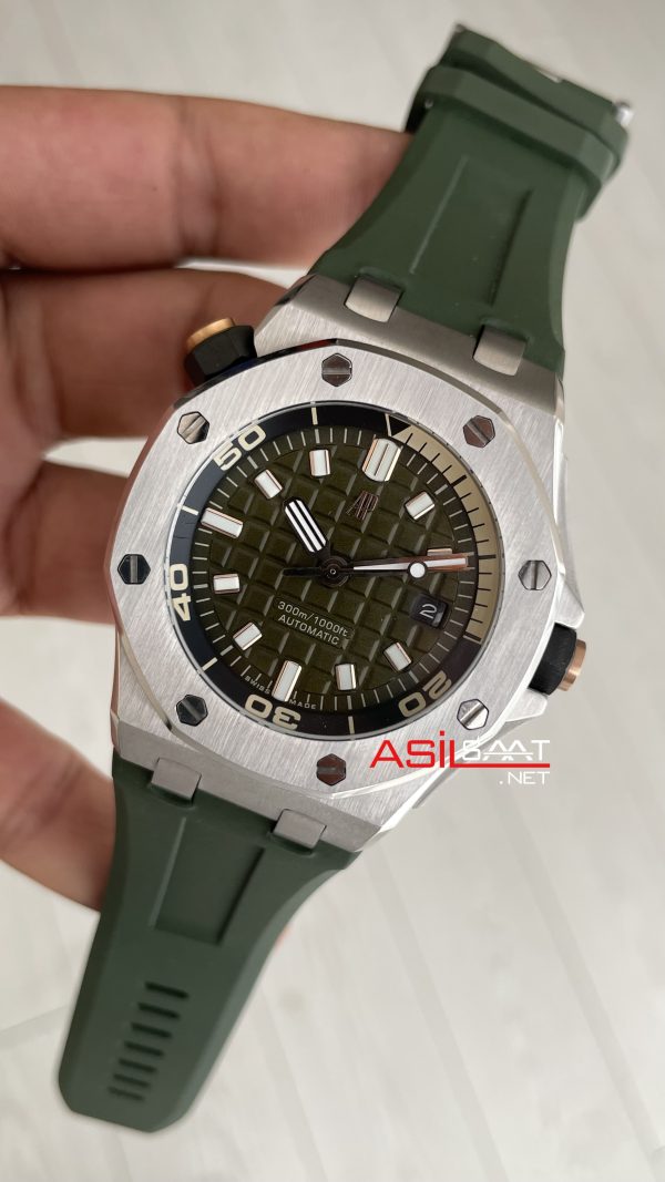 Audemars Piguet Royal Oak Offshore Diver Yeşil Kadran 15720ST Khaki Green Silver 42mm Replika Saat Audemars Piguet Royal Oak Offshore Diver Yeşil Kadran 15720ST Khaki Green Silver 42mm Replika Saat