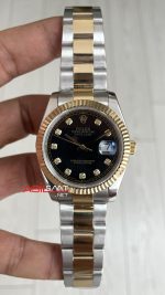 Rolex Datejust Siyah Taşlı 126333 Oyster Two Tone Gold Black Diamond 41mm Replika Saat