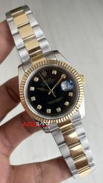 Rolex Datejust Siyah Taşlı 126333 Oyster Two Tone Gold Black Diamond 41mm Replika Saat
