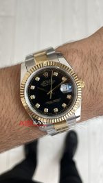 Rolex Datejust Siyah Taşlı 126333 Oyster Two Tone Gold Black Diamond 41mm Replika Saat