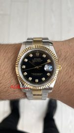 Rolex Datejust Siyah Taşlı 126333 Oyster Two Tone Gold Black Diamond 41mm Replika Saat
