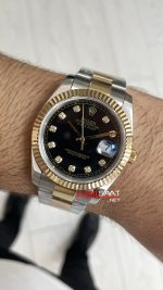 Rolex Datejust Siyah Taşlı 126333 Oyster Two Tone Gold Black Diamond 41mm Replika Saat