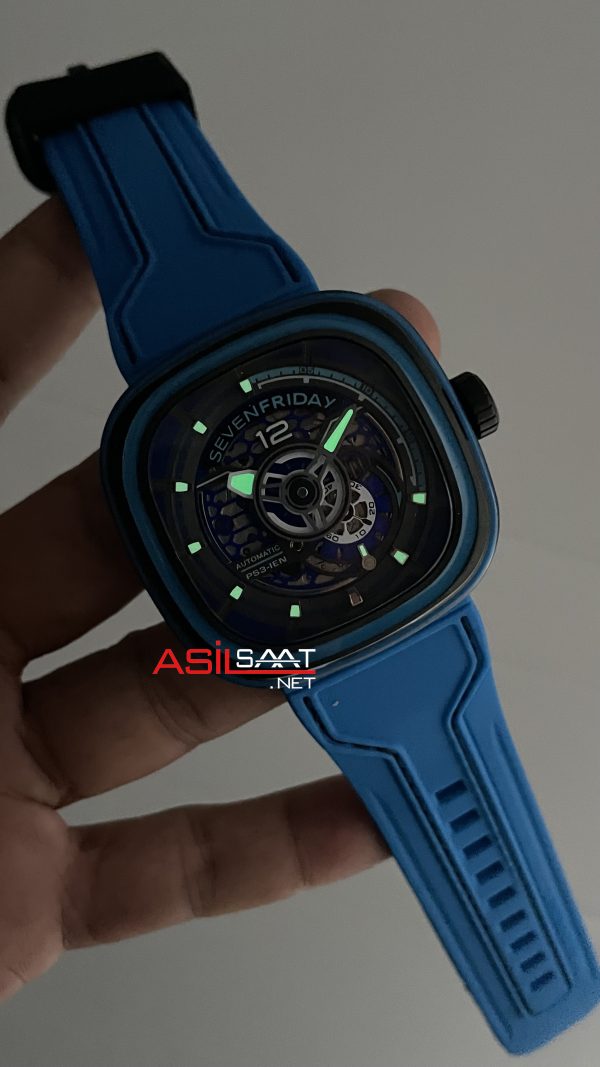 SevenFriday Aka Carbon Blue PS Serisi PS3/04 Mavi Kadran 47mm Replika Saat