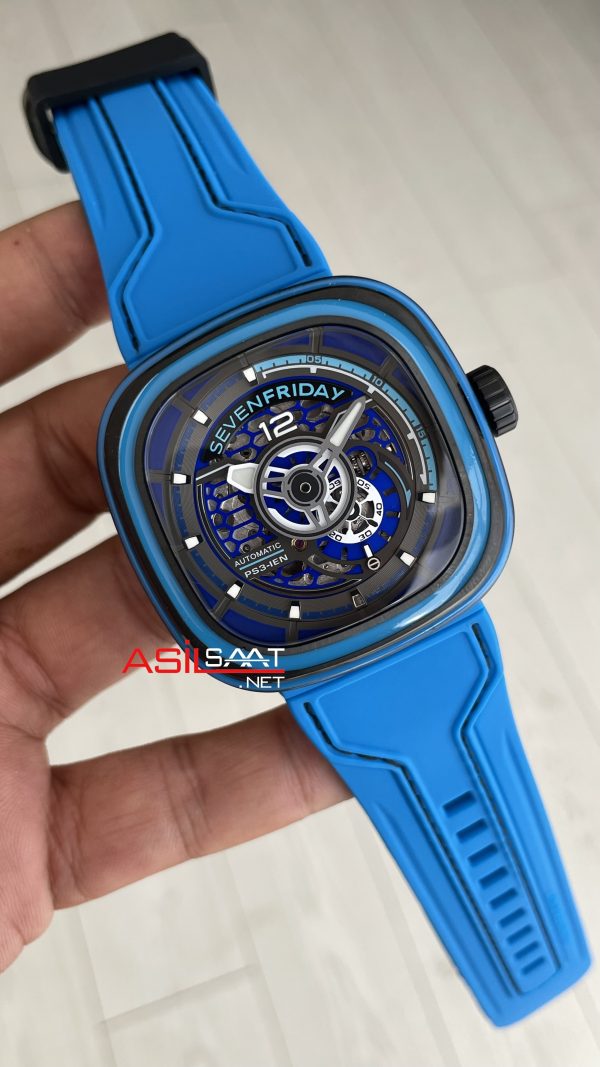 SevenFriday Aka Carbon Blue PS Serisi PS3/04 Mavi Kadran 47mm Replika Saat