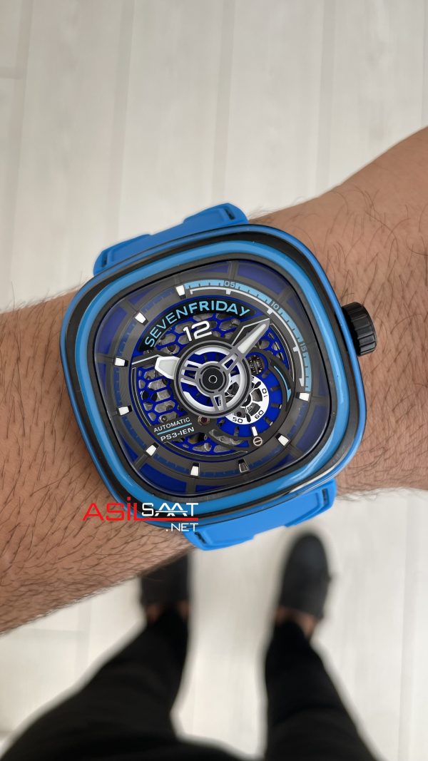 SevenFriday Aka Carbon Blue PS Serisi PS3/04 Mavi Kadran 47mm Replika Saat