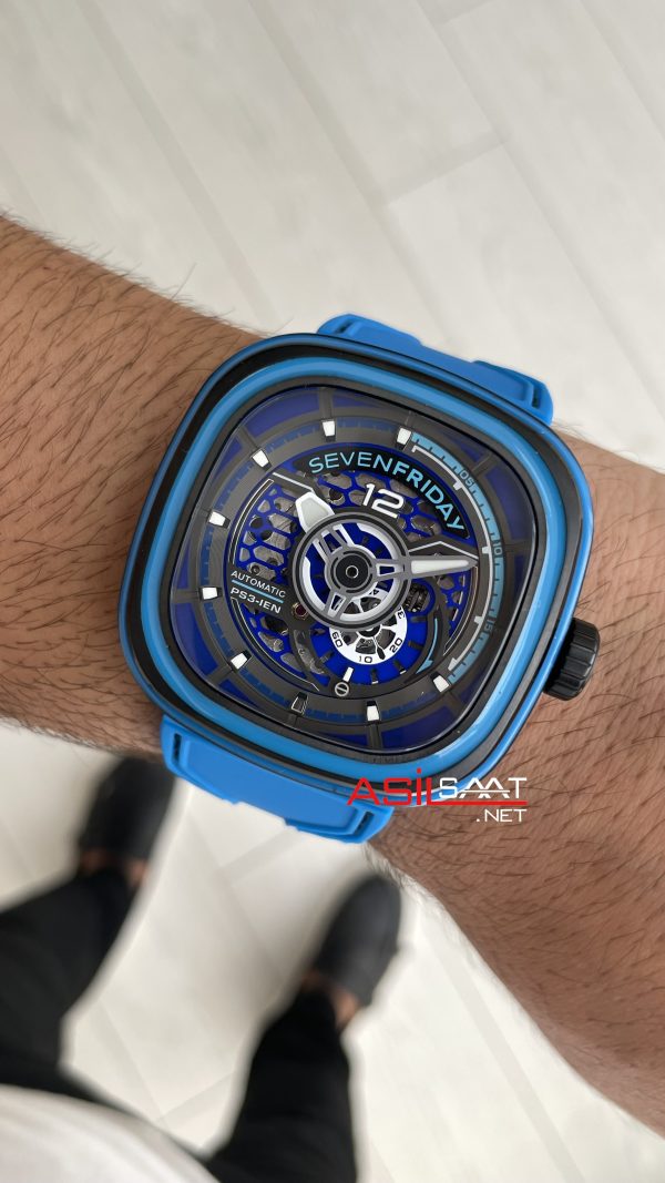 SevenFriday Aka Carbon Blue PS Serisi PS3/04 Mavi Kadran 47mm Replika Saat