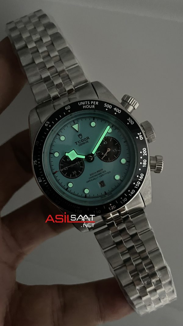 Tudor Black Bay Chrono Turkuaz Kadran 79360N Flamingo Blue 41 mm Silver Replika Saat