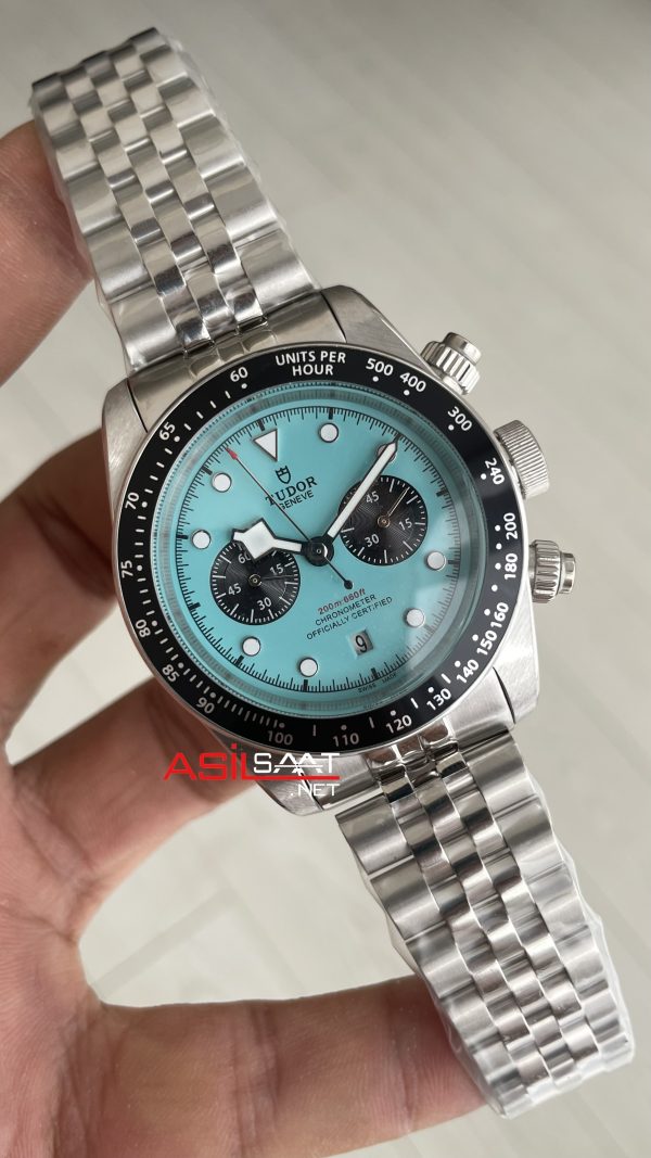 Tudor Black Bay Chrono Turkuaz Kadran 79360N Flamingo Blue 41 mm Silver Replika Saat