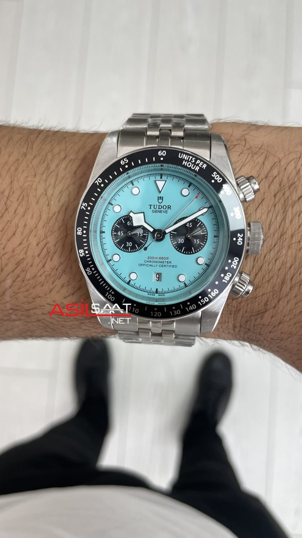 Tudor Black Bay Chrono Turkuaz Kadran 79360N Flamingo Blue 41 mm Silver Replika Saat