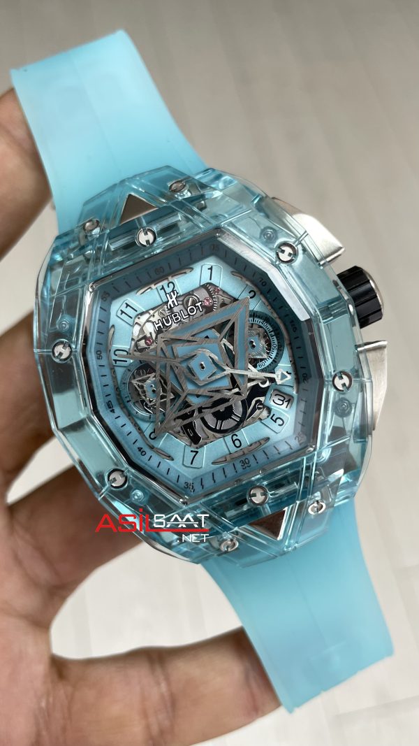 Hublot Spirit Of Big Bang Sang Bleu Water Blue Sapphire 44mm Şeffaf Su Mavisi Replika Saat Hublot Spirit Of Big Bang Sang Bleu Water Blue Sapphire 44mm Şeffaf Su Mavisi Replika Saat
