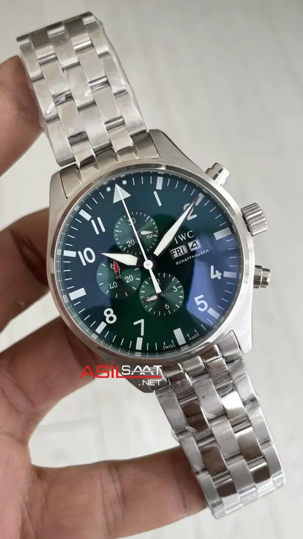 IWC Pilot Chronograph Green IW388104 Yeşil Kadran 43mm Replika Saat