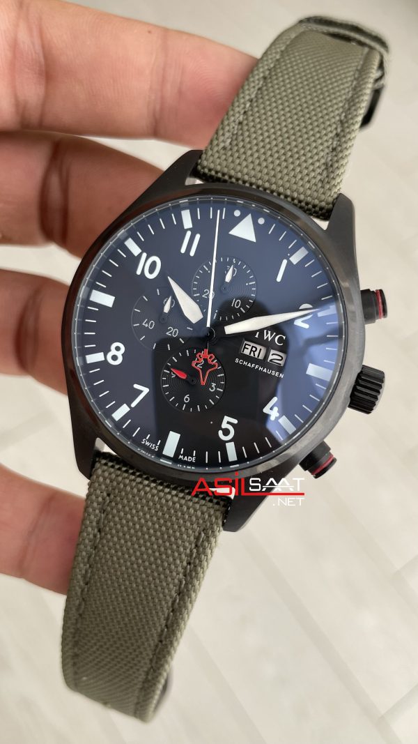 IWC Top Gun Pilot Chronograph Green IW389104 Siyah Kadran 43mm Replika Saat