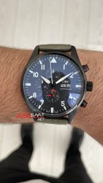 IWC Top Gun Pilot Chronograph Green IW389104 Siyah Kadran 43mm Replika Saat