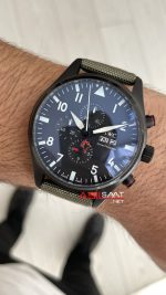 IWC Top Gun Pilot Chronograph Green IW389104 Siyah Kadran 43mm Replika Saat