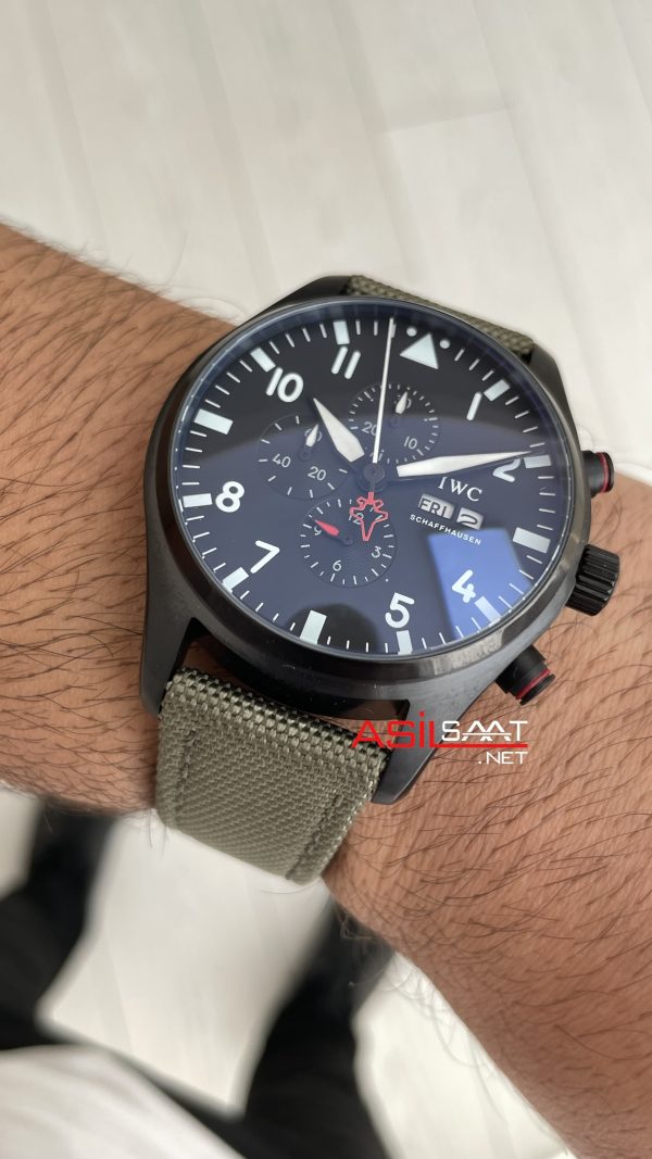 IWC Top Gun Pilot Chronograph Green IW389104 Siyah Kadran 43mm Replika Saat