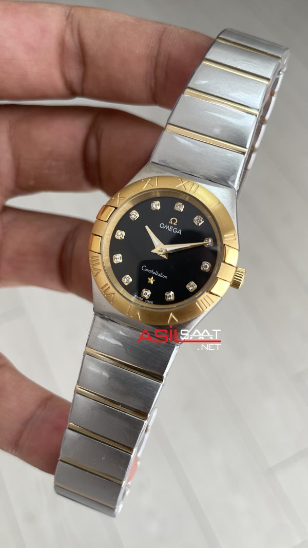 Omega Constellation Siyah Taşlı Kadran 28mm Silver Gold Kadın Saati