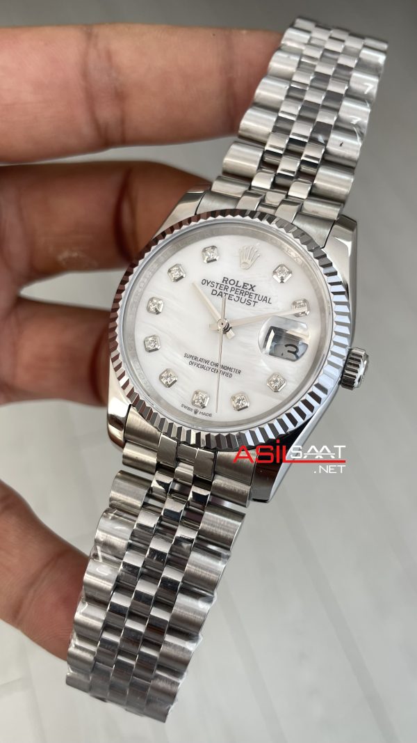 Rolex Datejust Beyaz Taşlı Kadran 126234 Mother of Pearl Jubilee 36mm Replika Saat