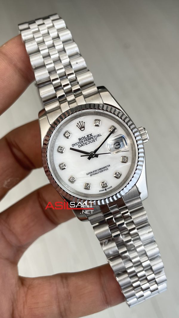Rolex Datejust Beyaz Taşlı Kadran 126234 Mother of Pearl Jubilee 36mm Replika Saat