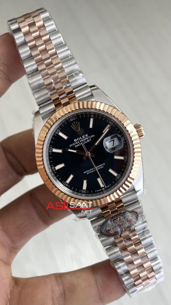 Rolex Datejust Jubilee 126331 Rosegold Two Tone Siyah Kadran 41mm 3235 Super Clone Swiss ETA Clean Factory