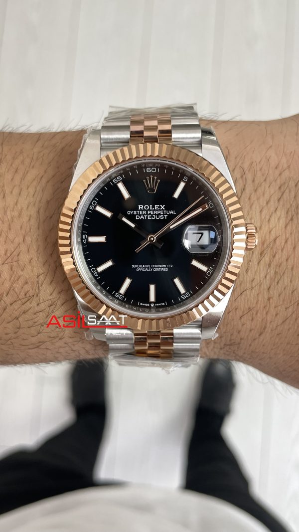 Rolex Datejust Jubilee 126331 Rosegold Two Tone Siyah Kadran 41mm 3235 Super Clone Swiss ETA Clean Factory