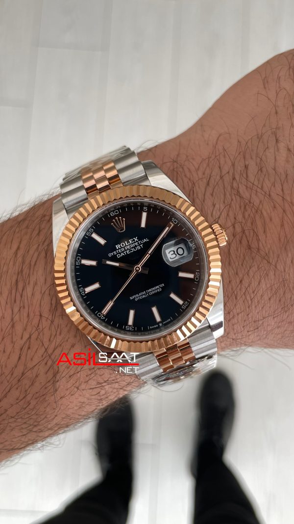 Rolex Datejust Jubilee 126331 Rosegold Two Tone Siyah Kadran 41mm 3235 Super Clone Swiss ETA Clean Factory