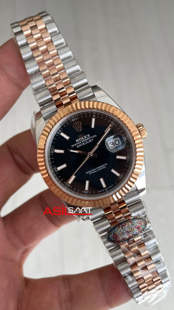 Rolex Datejust Jubilee 126331 Rosegold Two Tone Siyah Kadran 41mm 3235 Super Clone Swiss ETA Clean Factory