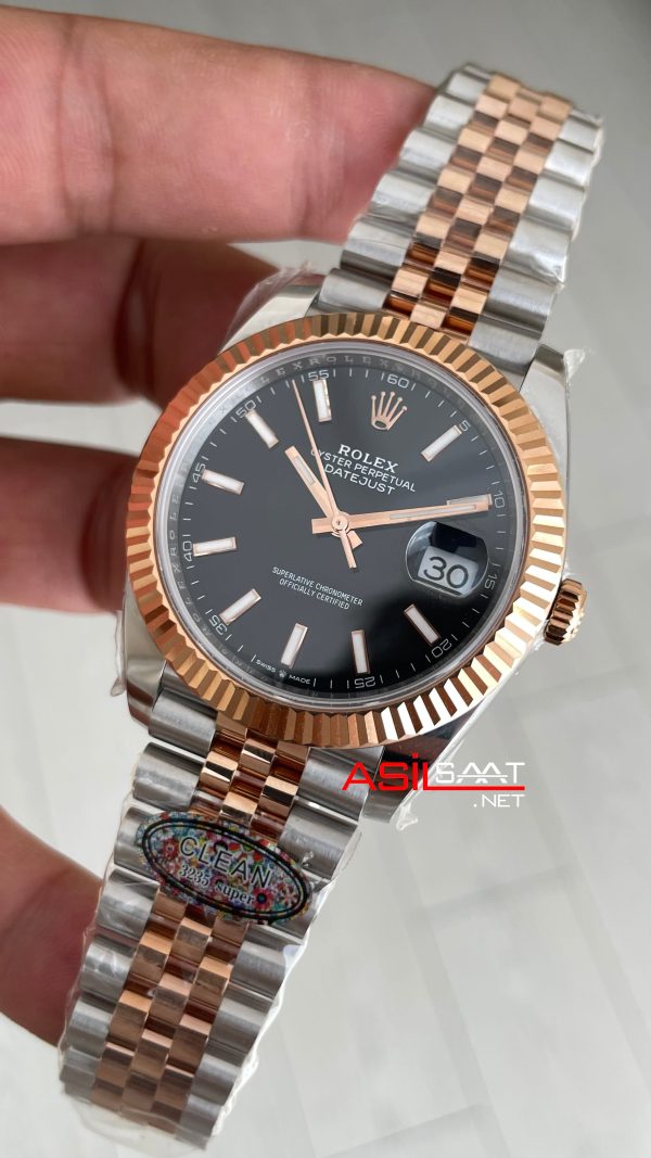 Rolex Datejust Jubilee 126331 Rosegold Two Tone Siyah Kadran 41mm 3235 Super Clone Swiss ETA Clean Factory