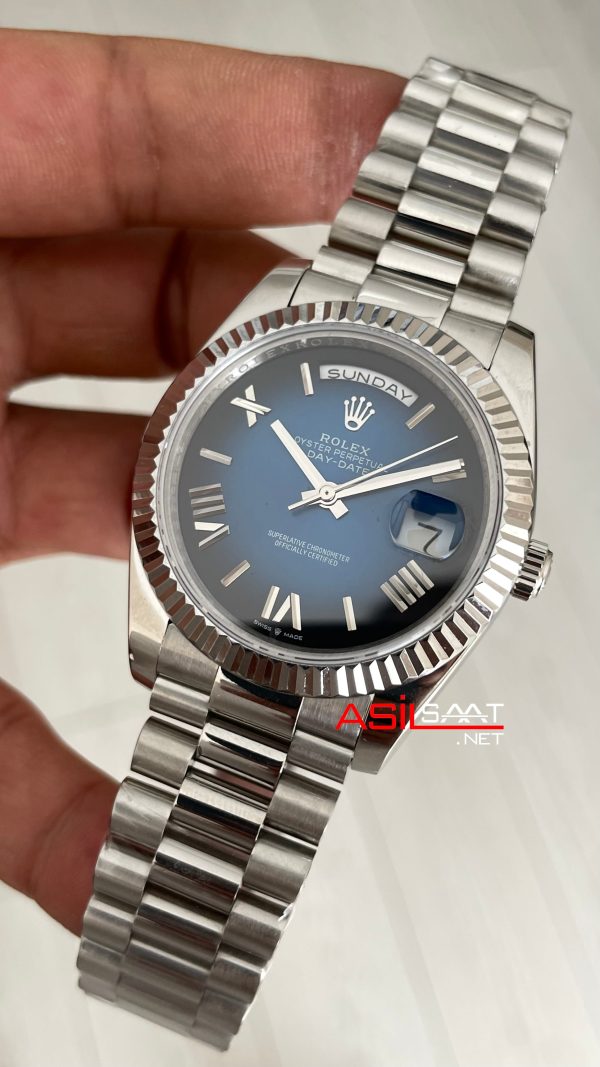 Rolex Day Date Mavi Kadran 228239 Blue Ombre Roman Dial 40mm Replika Saat