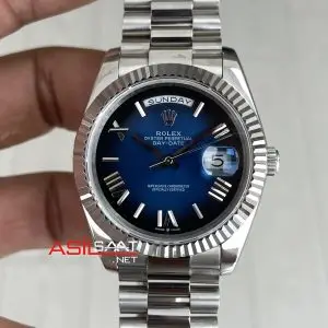 Rolex Day Date Mavi Kadran 228239 Blue Ombre Roman Dial 40mm Silver Replika Saat