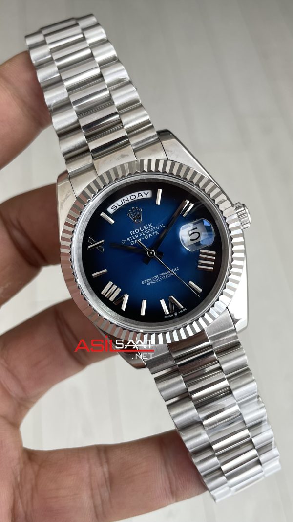 Rolex Day Date Mavi Kadran 228239 Blue Ombre Roman Dial 40mm Silver Replika Saat