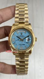 Rolex Day Date Turkuaz 128238 Turquoise Diamond Roman Dial Gold 40mm Replika Saat