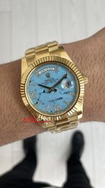 Rolex Day Date Turkuaz 128238 Turquoise Diamond Roman Dial Gold 40mm Replika Saat